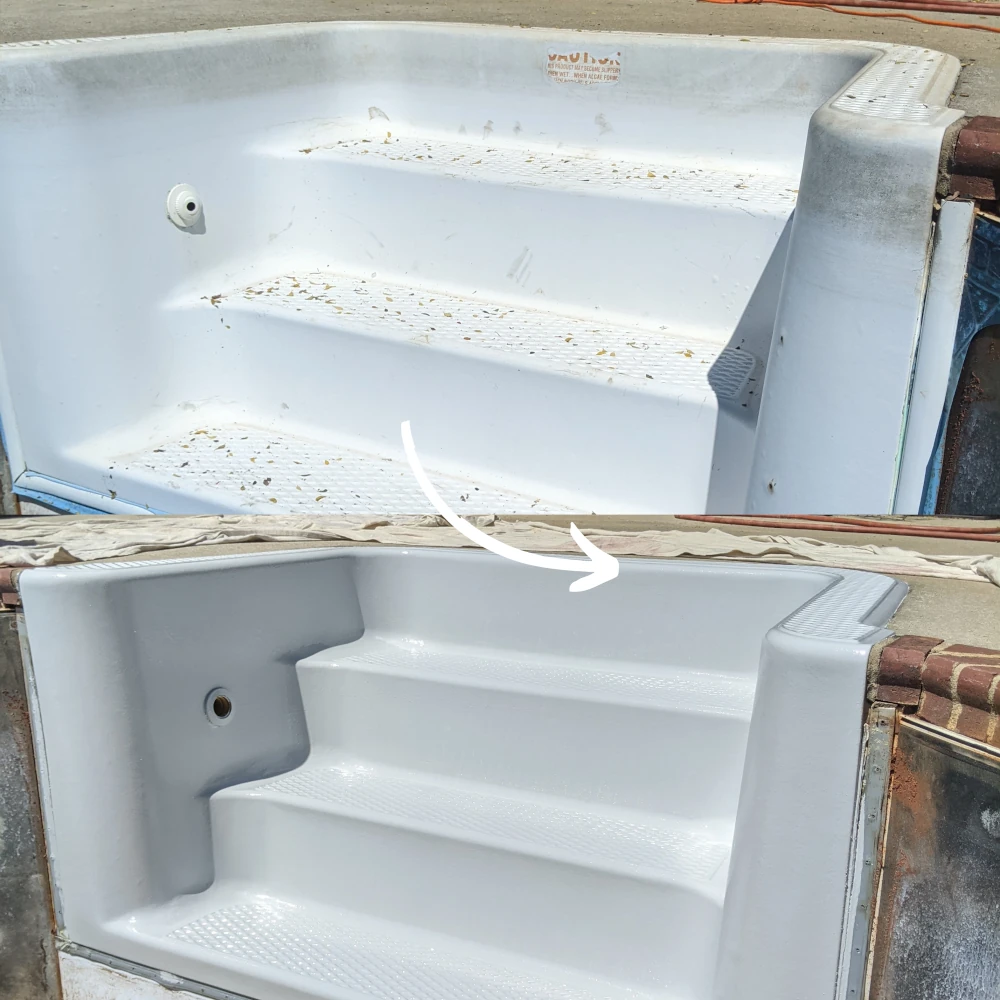 Before and after fiberglass refinishing example